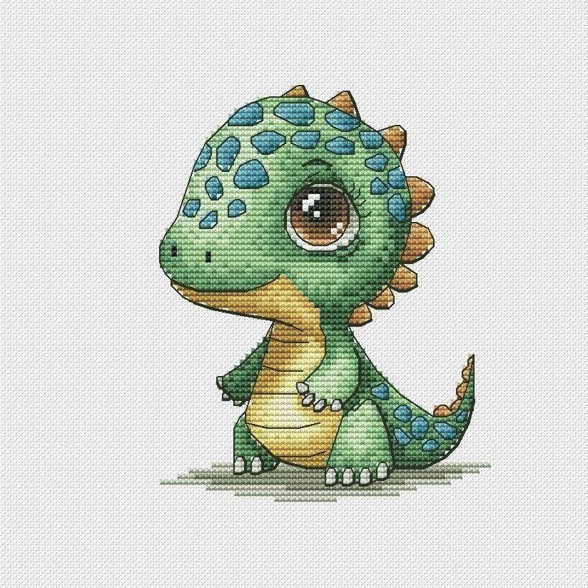 Dino Girl Cross Stitch Pattern фото 1