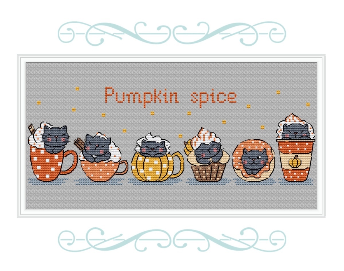 Pumpkin Spice Cats Cross Stitch Pattern фото 1