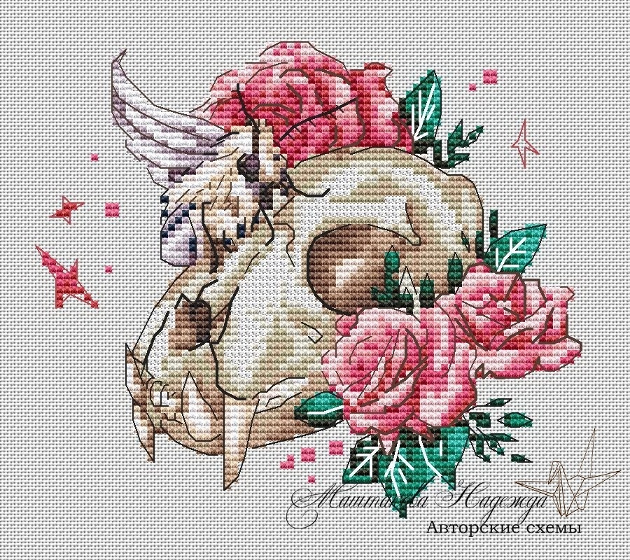 Skull with Roses Cross Stitch Pattern фото 1