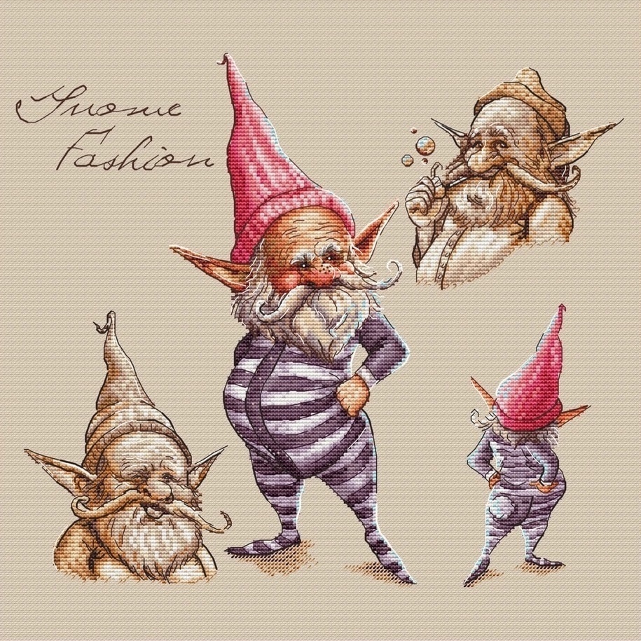 Gnome Fashion Cross Stitch Pattern фото 1