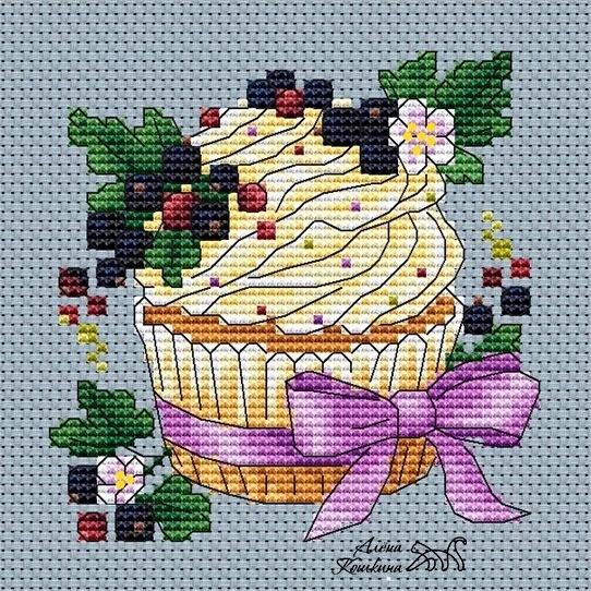 Currant Cupcake Cross Stitch Pattern фото 1