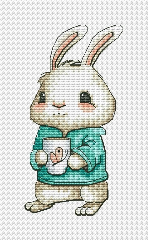 Bunny with Coffee Cross Stitch Pattern фото 1