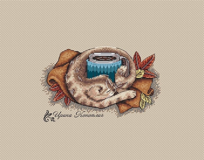 Cozy Autumn Cat Cross Stitch Pattern фото 1