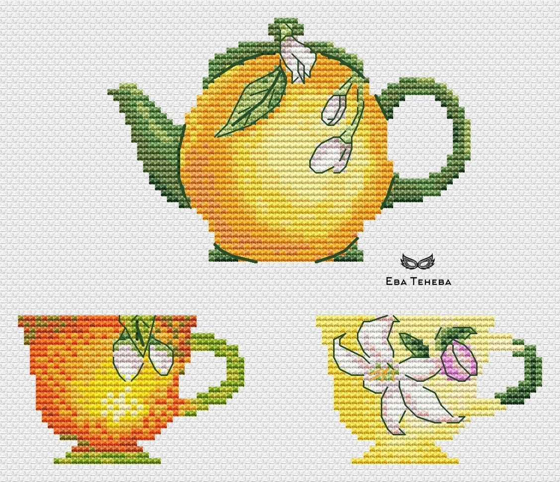 Citrus Tea Set Cross Stitch Pattern фото 1