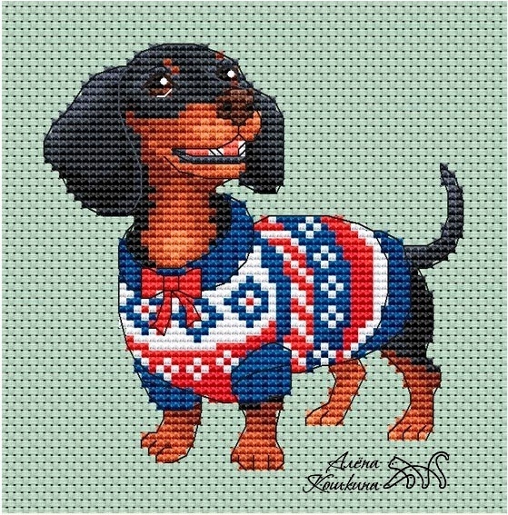 Dachshund in a Christmas Sweater Cross Stitch Pattern фото 1