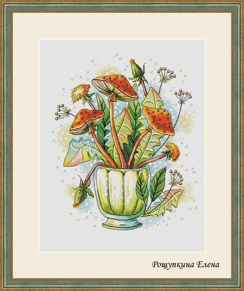 Bouquet with Mushrooms and Dandelions Cross Stitch Pattern фото 1