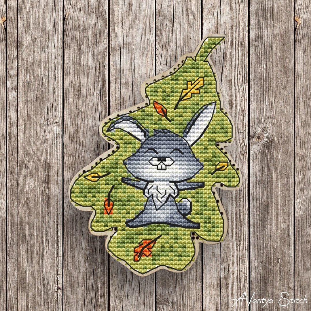Leaf. Bunny Cross Stitch Pattern фото 2