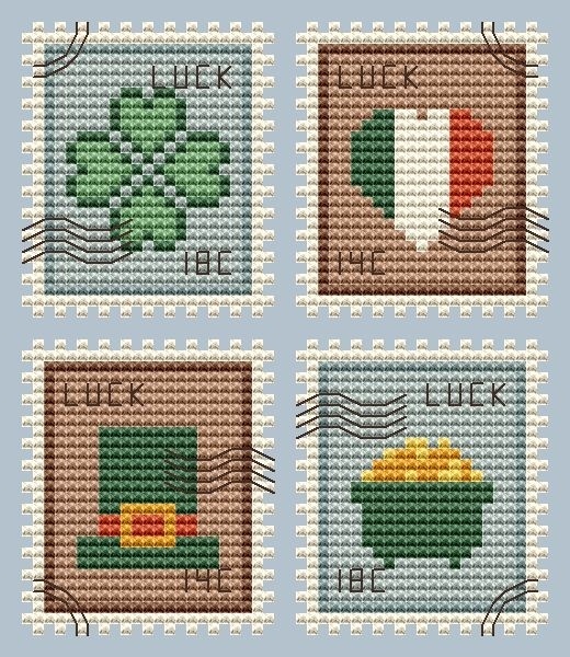 St Patrick Day Postage Stamps Cross Stitch Pattern фото 1