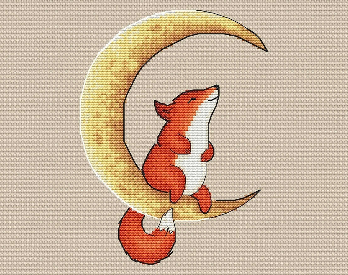 Fox on the Moon Cross Stitch Pattern фото 1