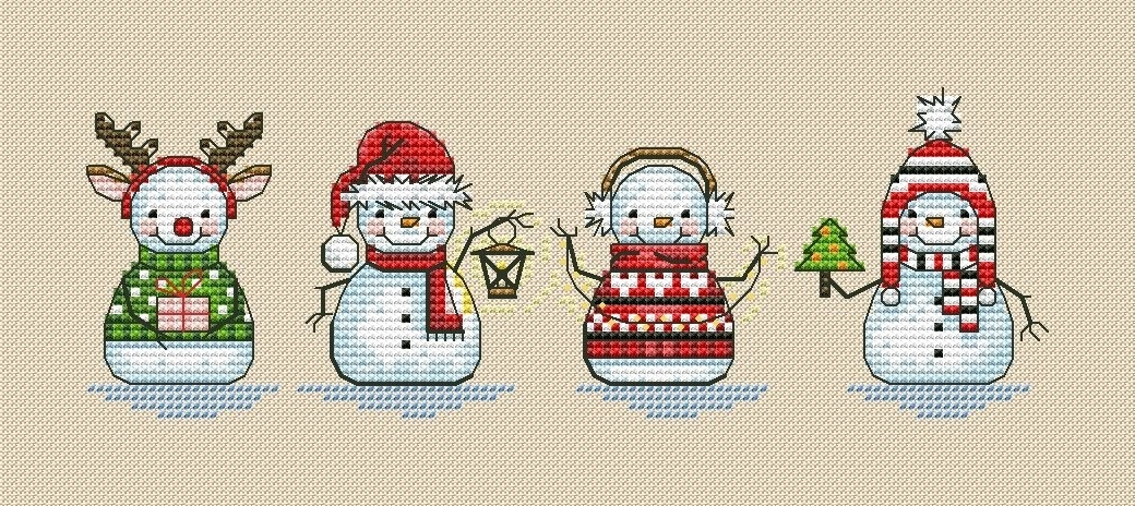 Festive Snowmen Cross Stitch Pattern фото 1