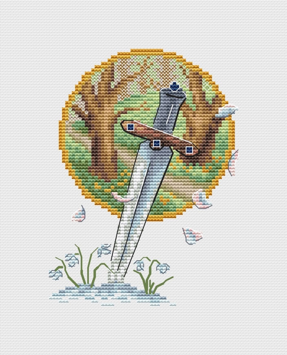 Sword in Primroses Cross Stitch Pattern фото 1