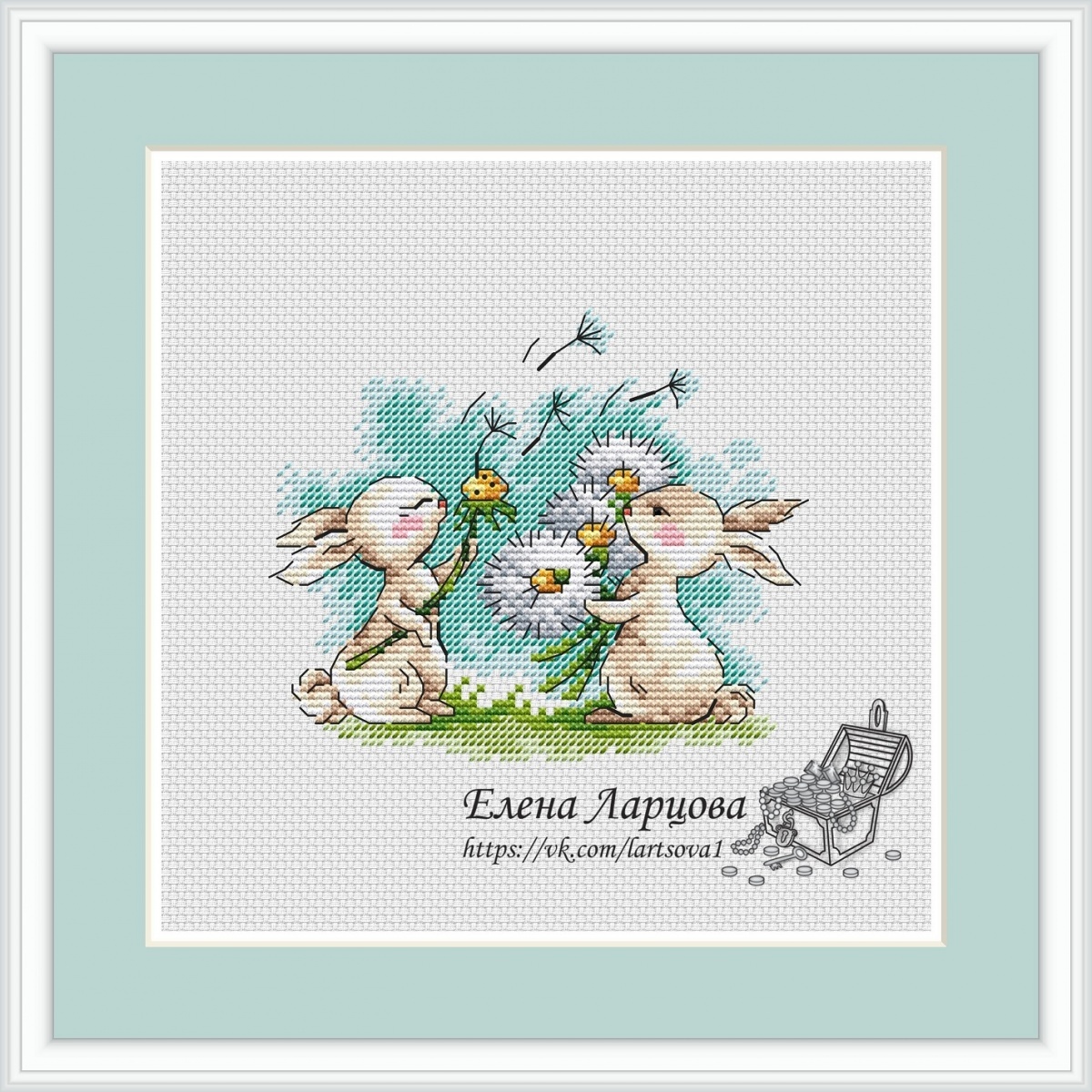 Spring Bunnies. Dandelions Cross Stitch Pattern фото 1