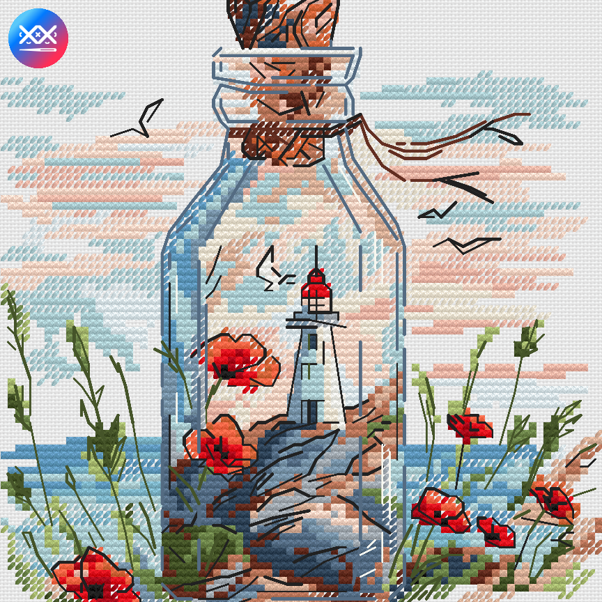 Lighthouses in Bottles. Poppies Cross Stitch Pattern фото 14