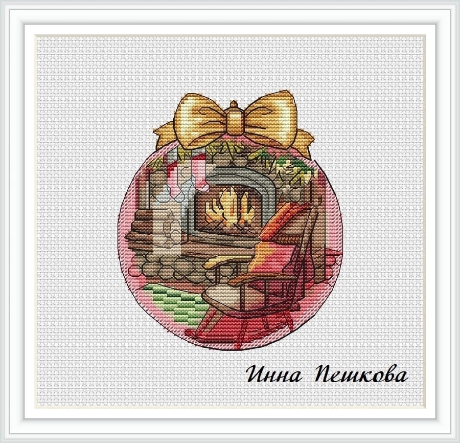 Relaxing by the Fireplace Cross Stitch Pattern фото 1