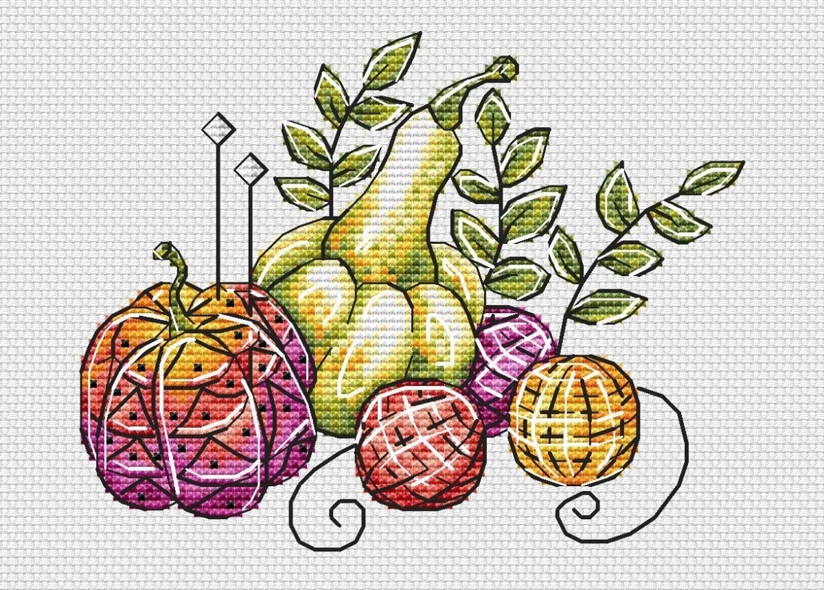 Knitted Autumn Cross Stitch Pattern фото 1
