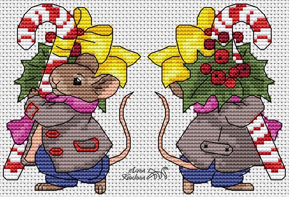 Mouse with Candy Cross Stitch Pattern фото 1
