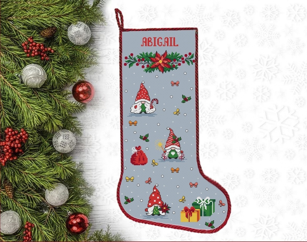 Christmas Stocking. Gnomes Cross Stitch Pattern фото 1