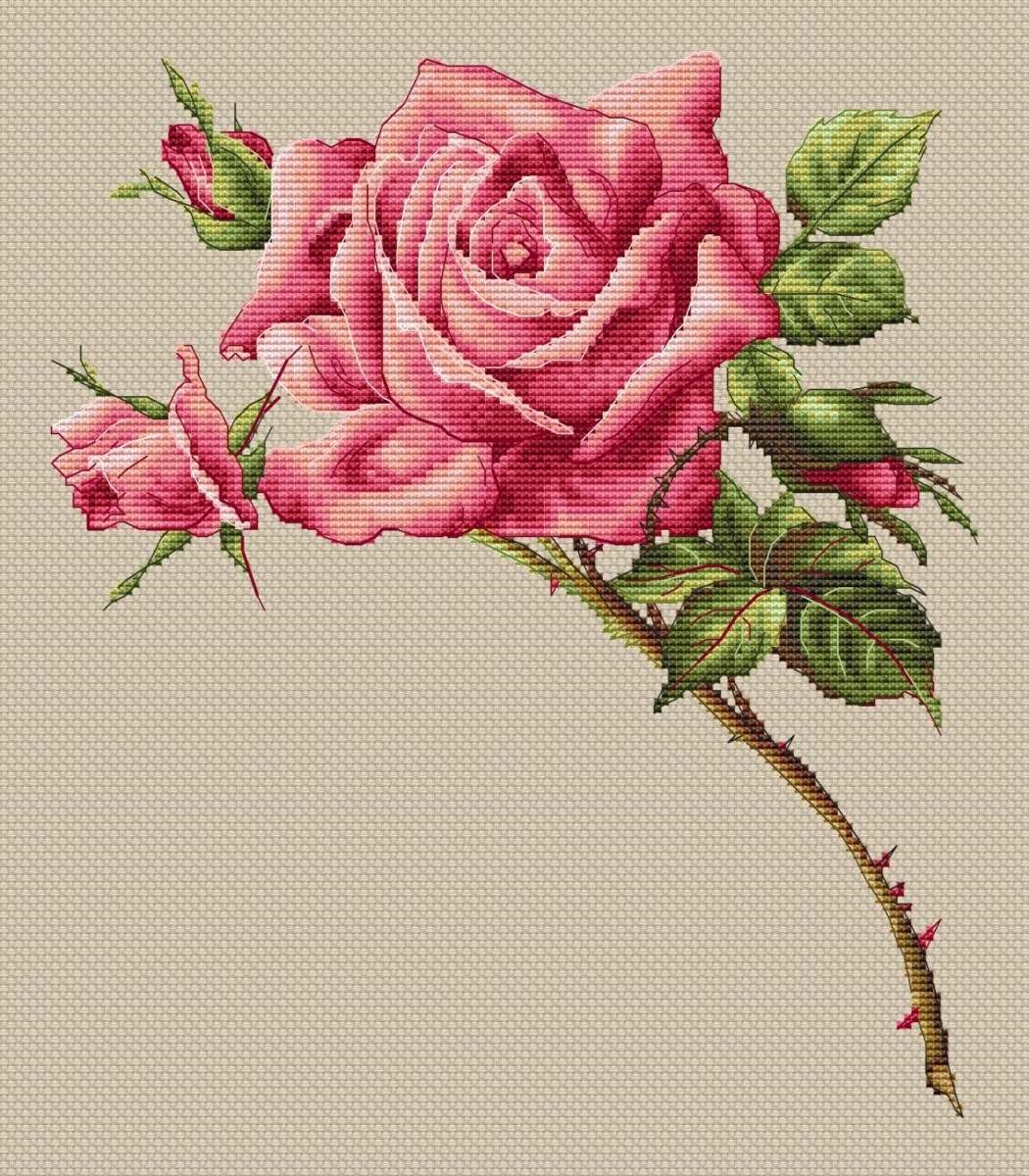 Rose Branch Cross Stitch Pattern фото 1