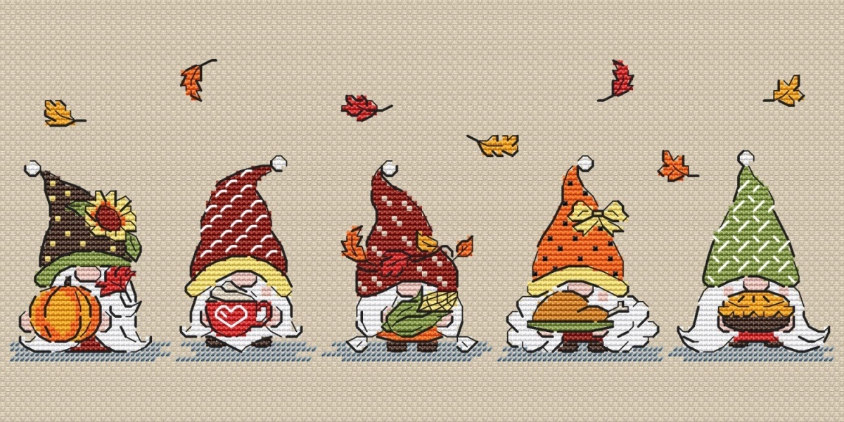 Thanksgiving Day Gnomes Cross Stitch Pattern фото 1