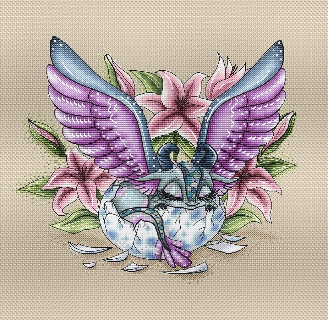 The Dragon in the Lilies Cross Stitch Pattern фото 1