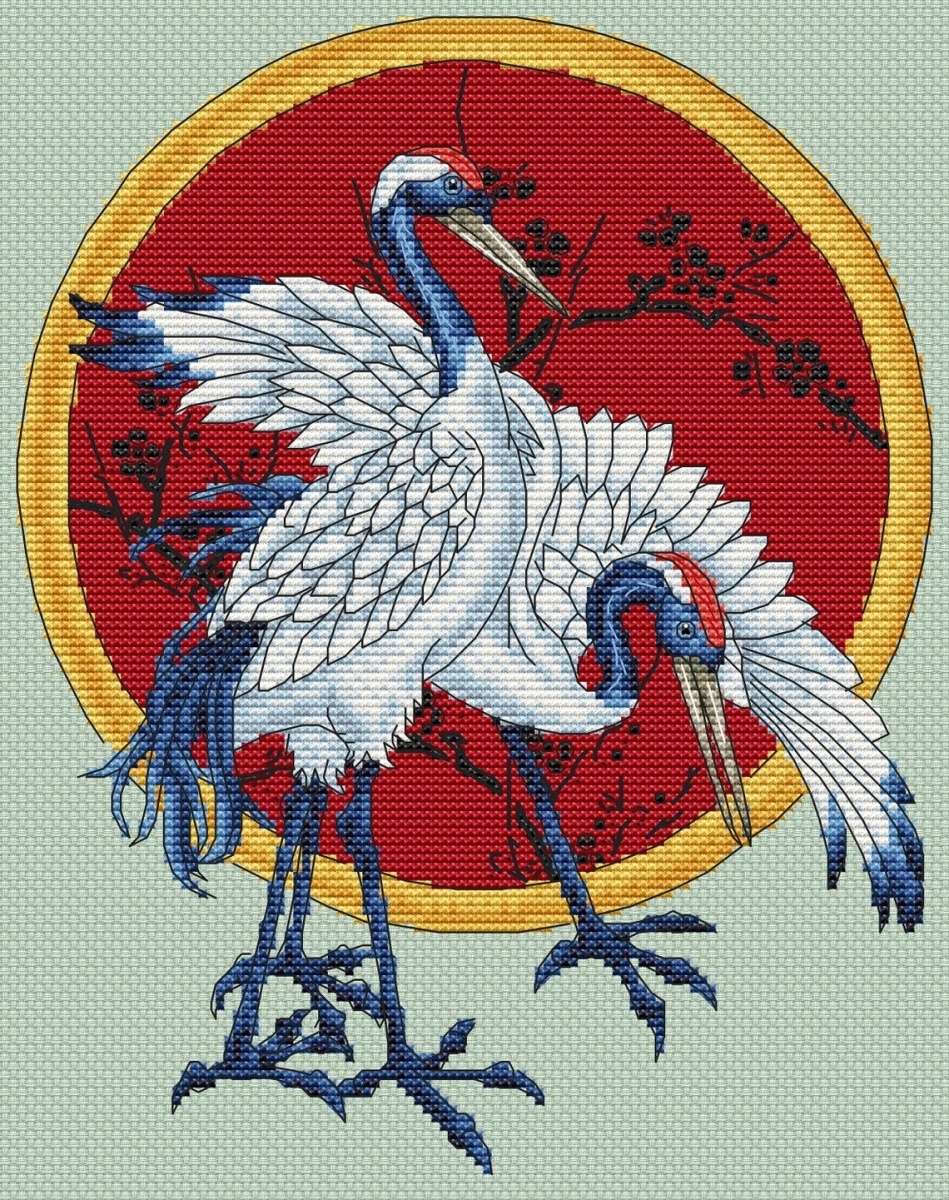 Two Cranes Cross Stitch Pattern фото 1
