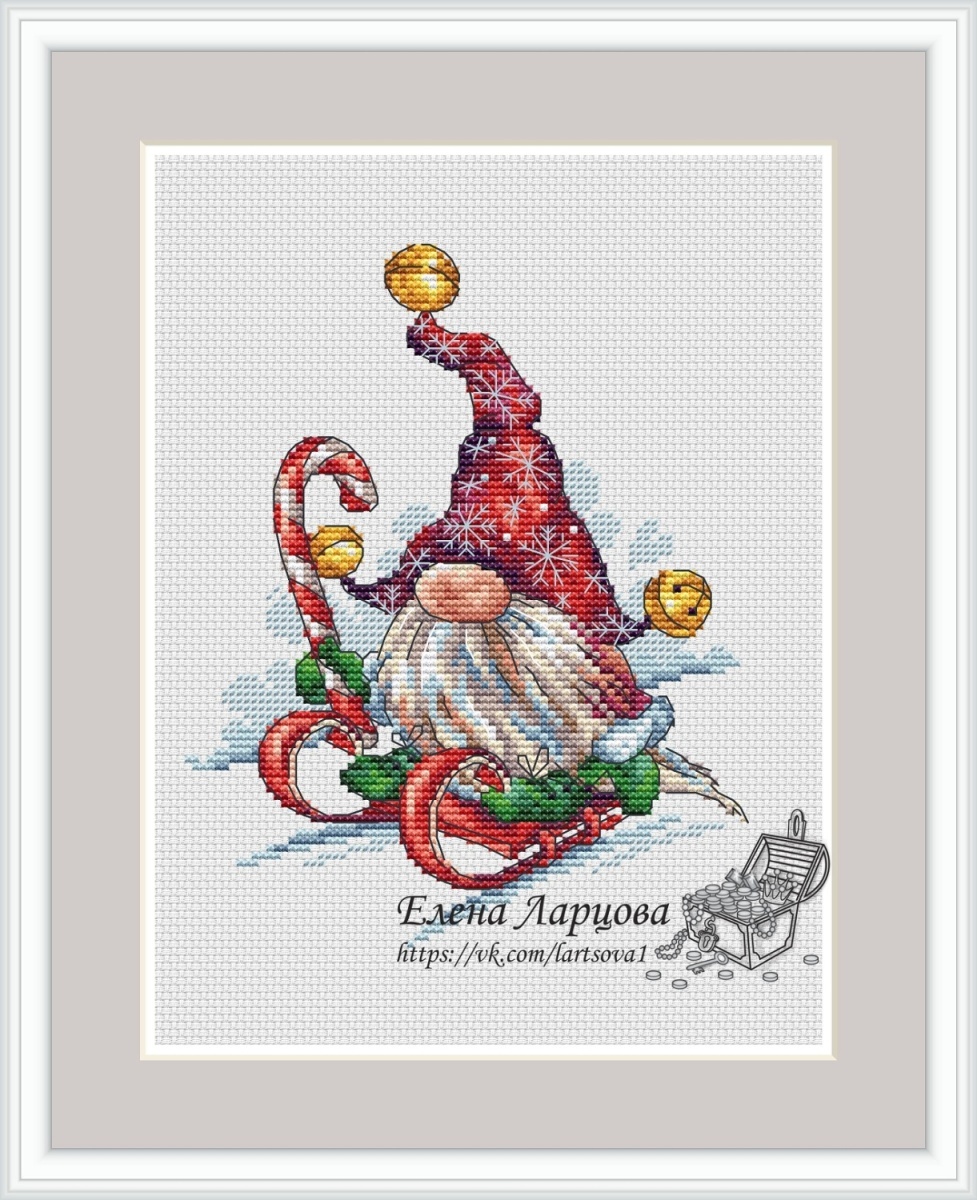 Gnome in a Sledge Cross Stitch Pattern фото 1