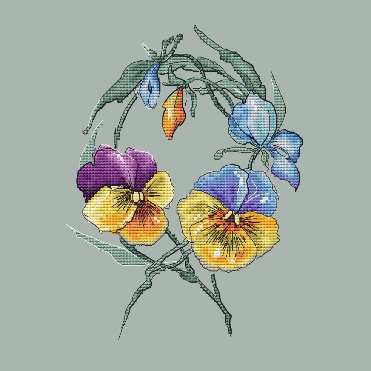 Wreath with Violas Cross Stitch Pattern фото 4