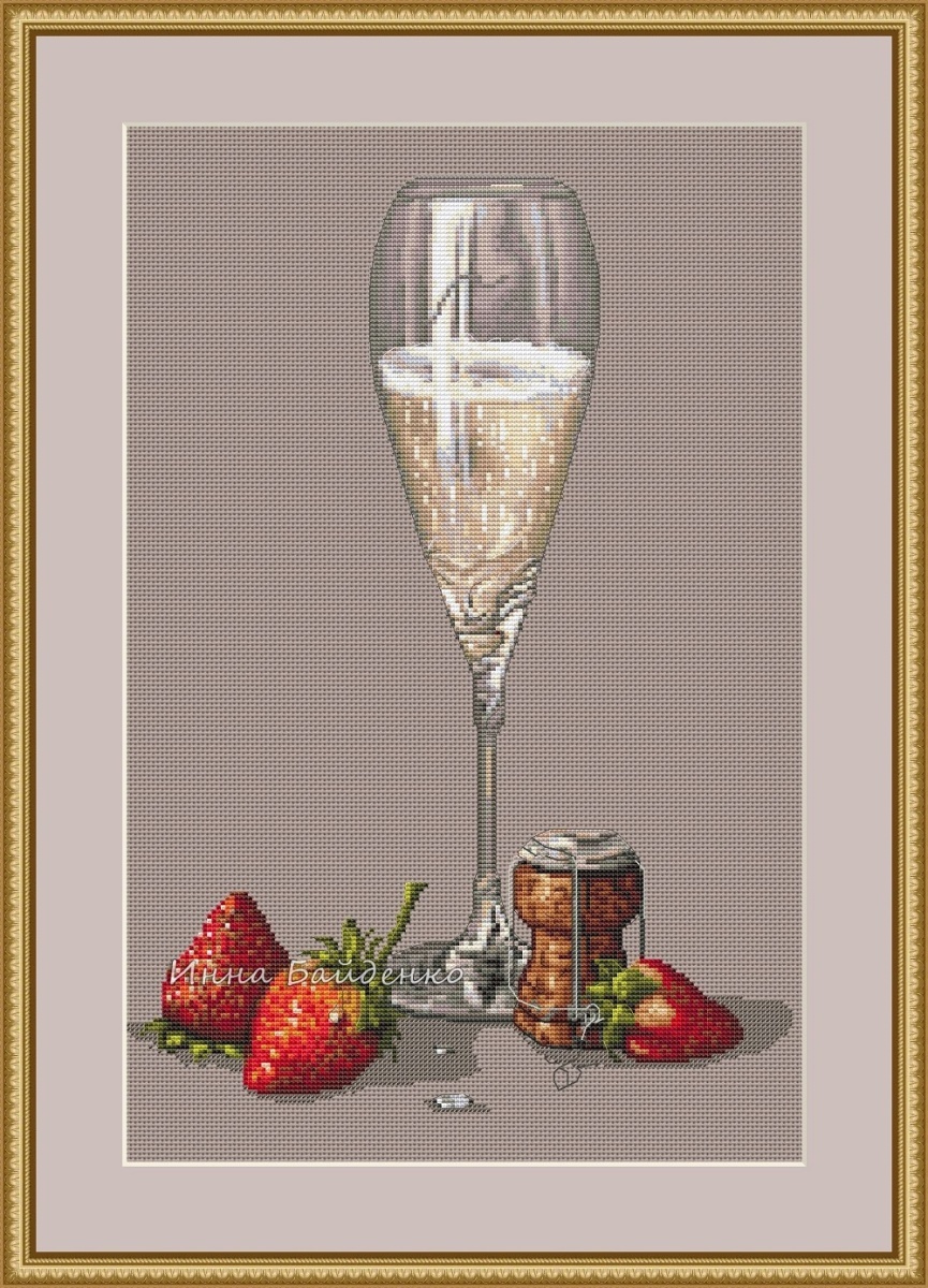 A Glass of Champagne Cross Stitch Pattern фото 1