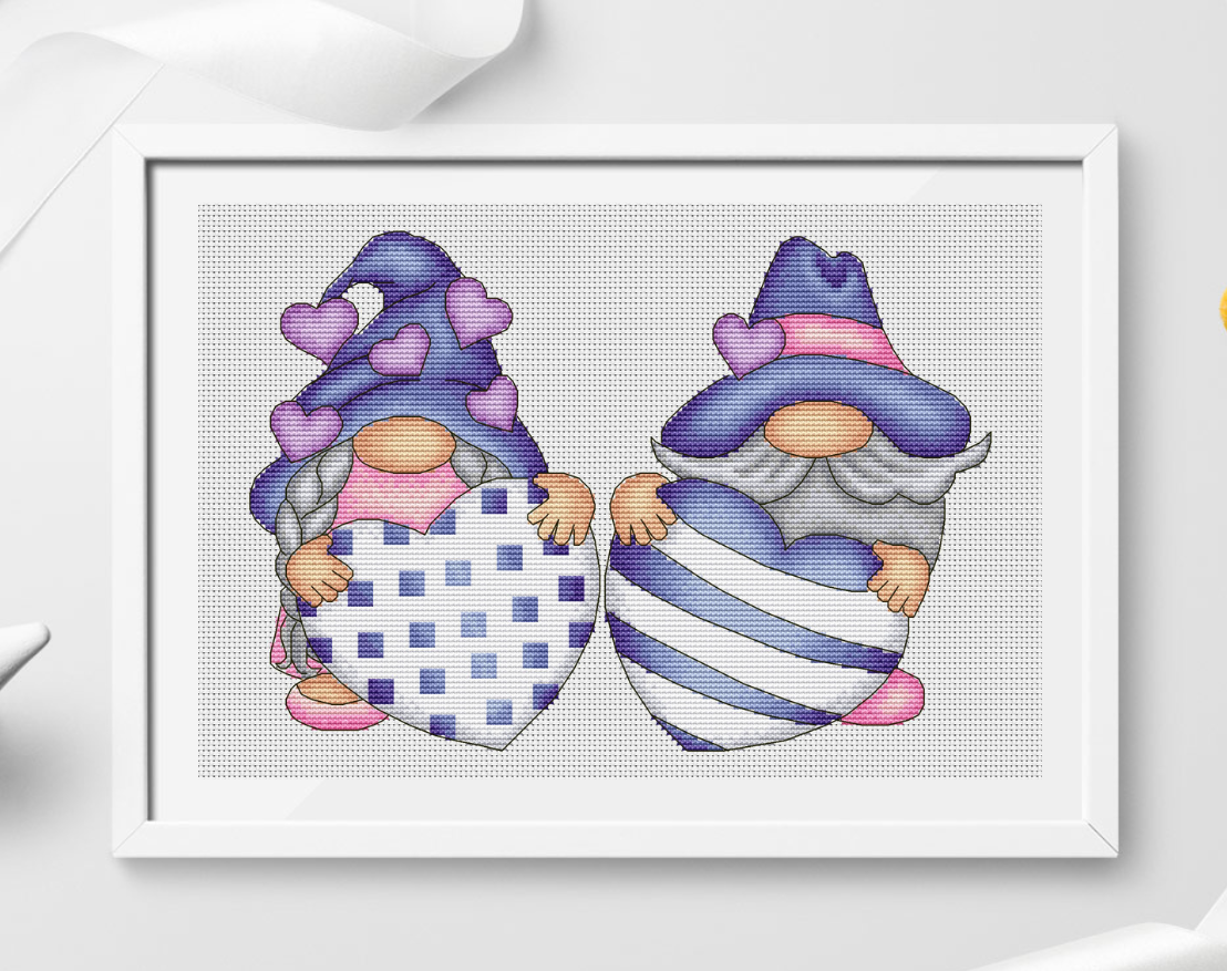 Valentine's Day Gnomes Cross Stitch Pattern фото 1