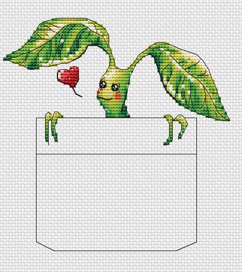 Green Pocket Friend Cross Stitch Pattern фото 1