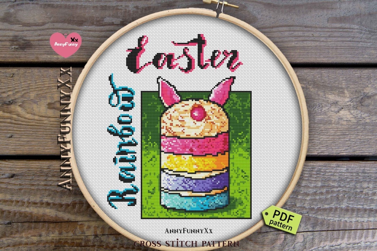 Rainbow Easter Cupcake Cross Stitch Pattern фото 3
