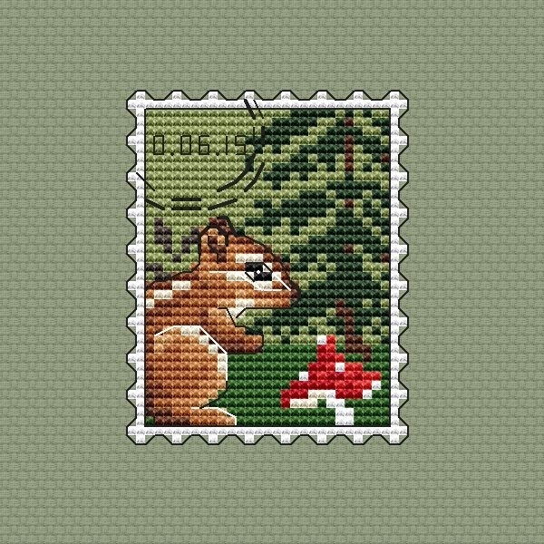 Postage Stamp. Chipmunk Cross Stitch Pattern фото 3