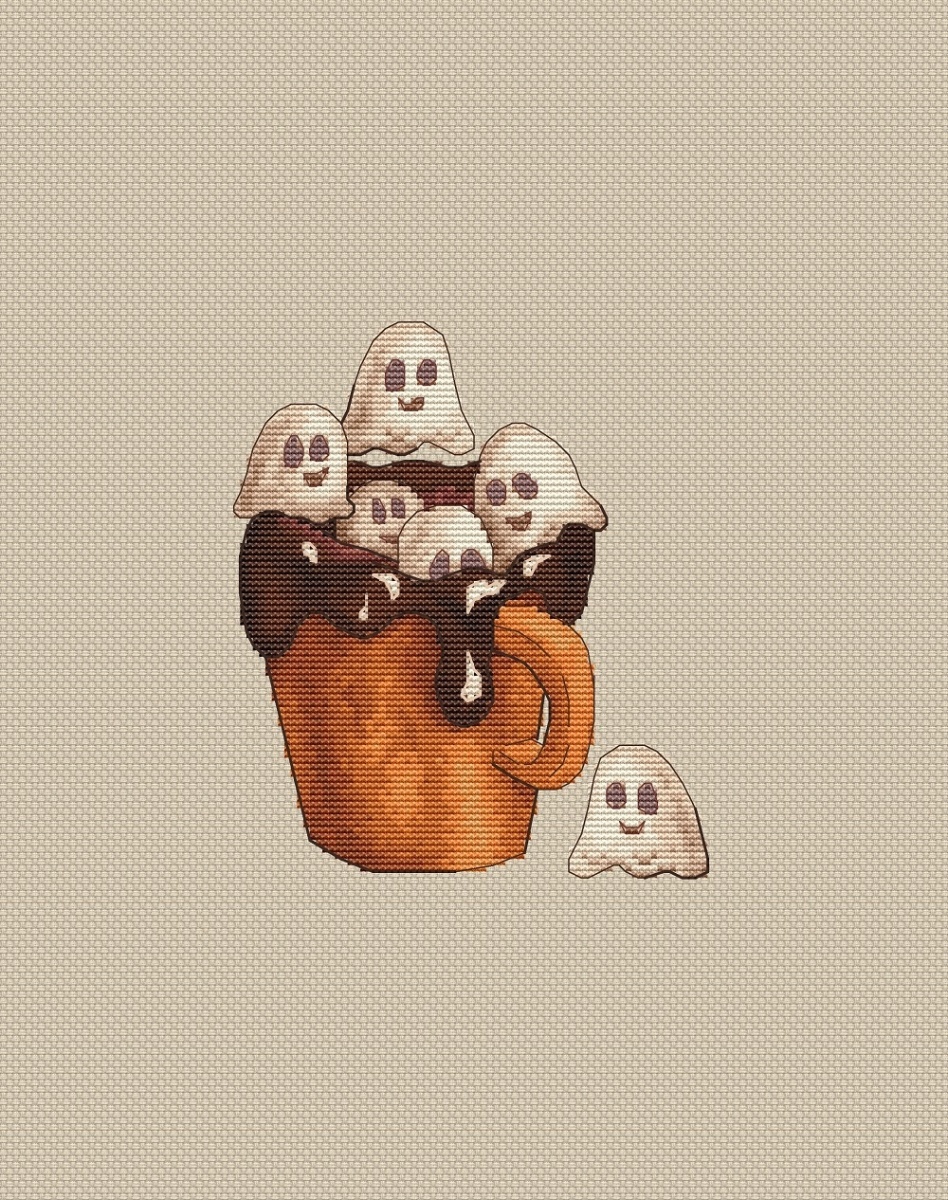 Ghostly Cocoa Cross Stitch Pattern фото 1