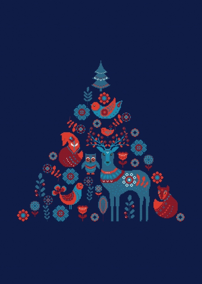 Christmas Tree Dark Blue Cross Stitch Pattern фото 1