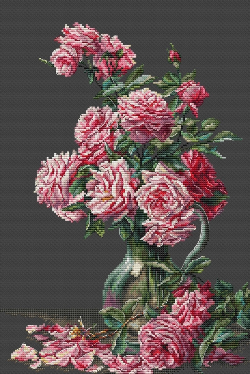 Vase of Pink Roses Cross Stitch Pattern фото 2