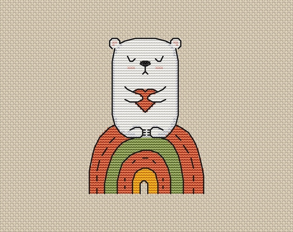 Bear on the Rainbow Cross Stitch Pattern фото 1