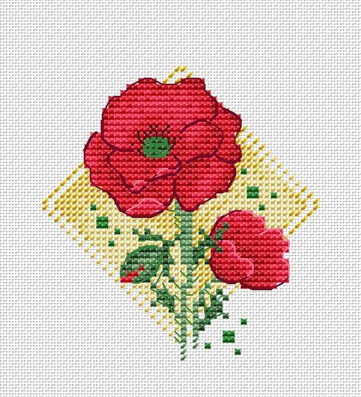 Poppy Flower Cross Stitch Chart фото 1