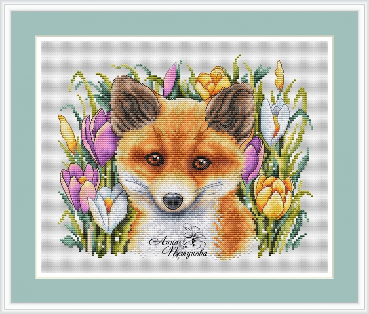 Fox Cub in Crocuses Cross Stitch Pattern фото 1