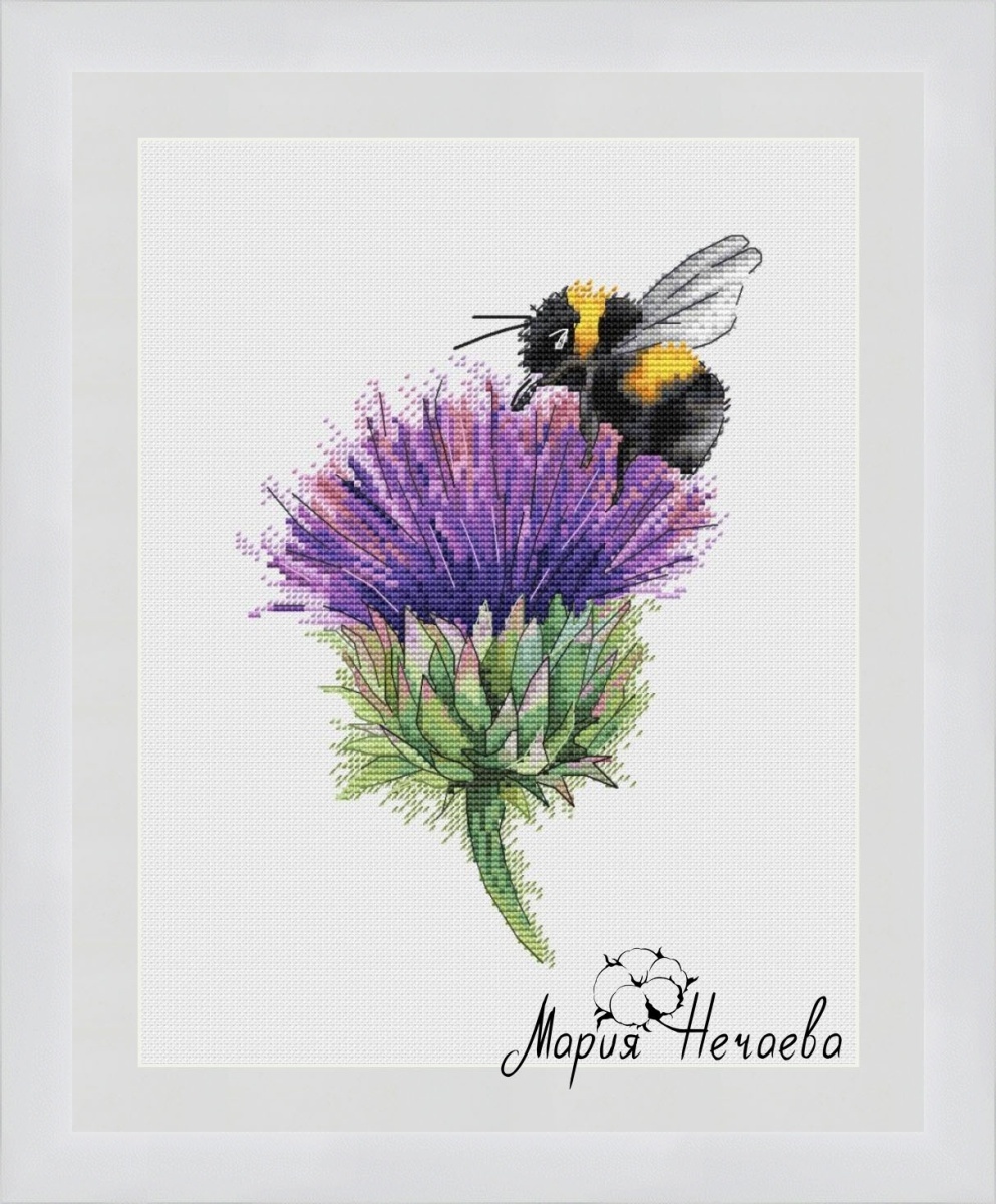 Thistle and Bumblebee Cross Stitch Pattern фото 1