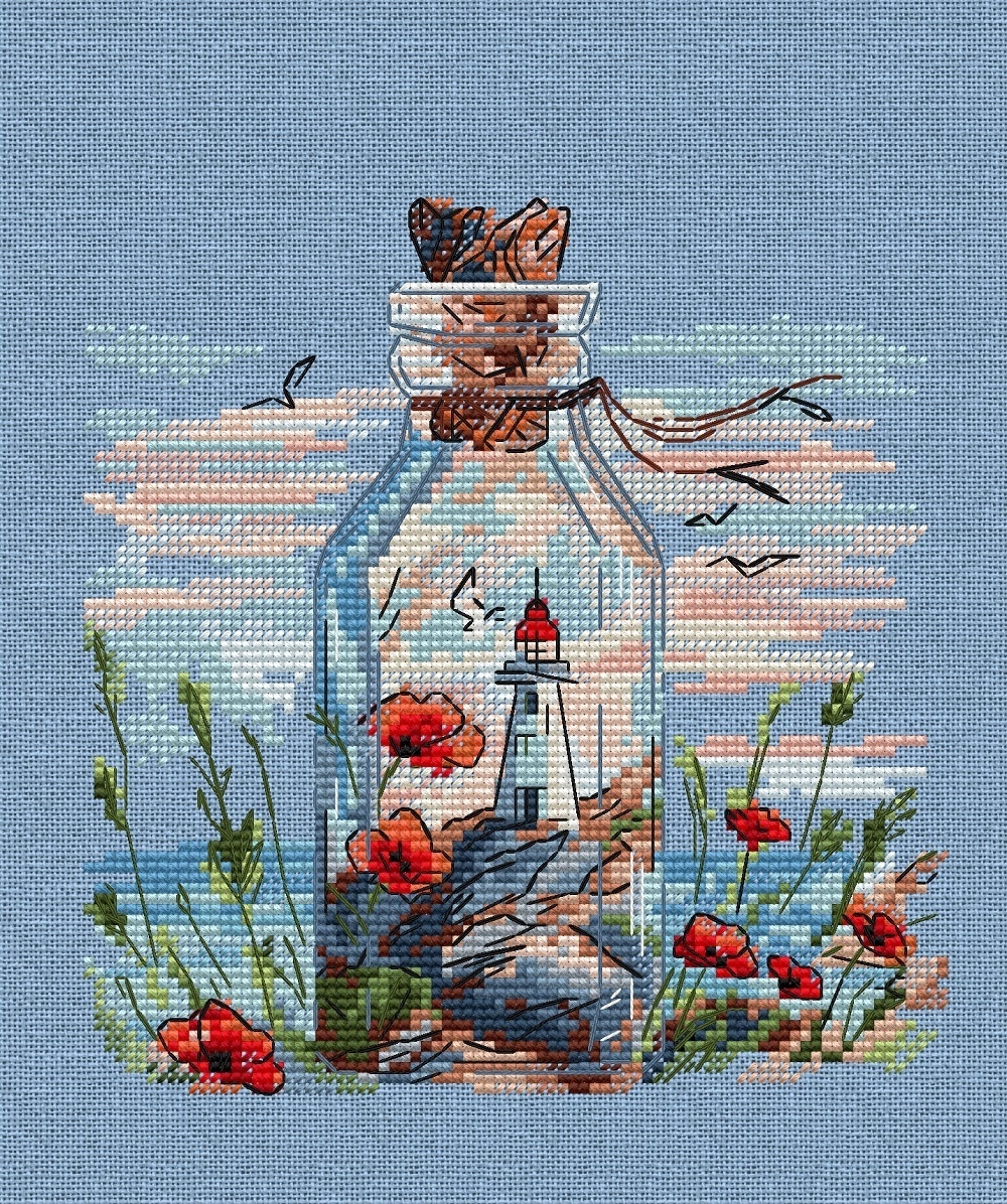 Lighthouses in Bottles. Poppies Cross Stitch Pattern фото 13