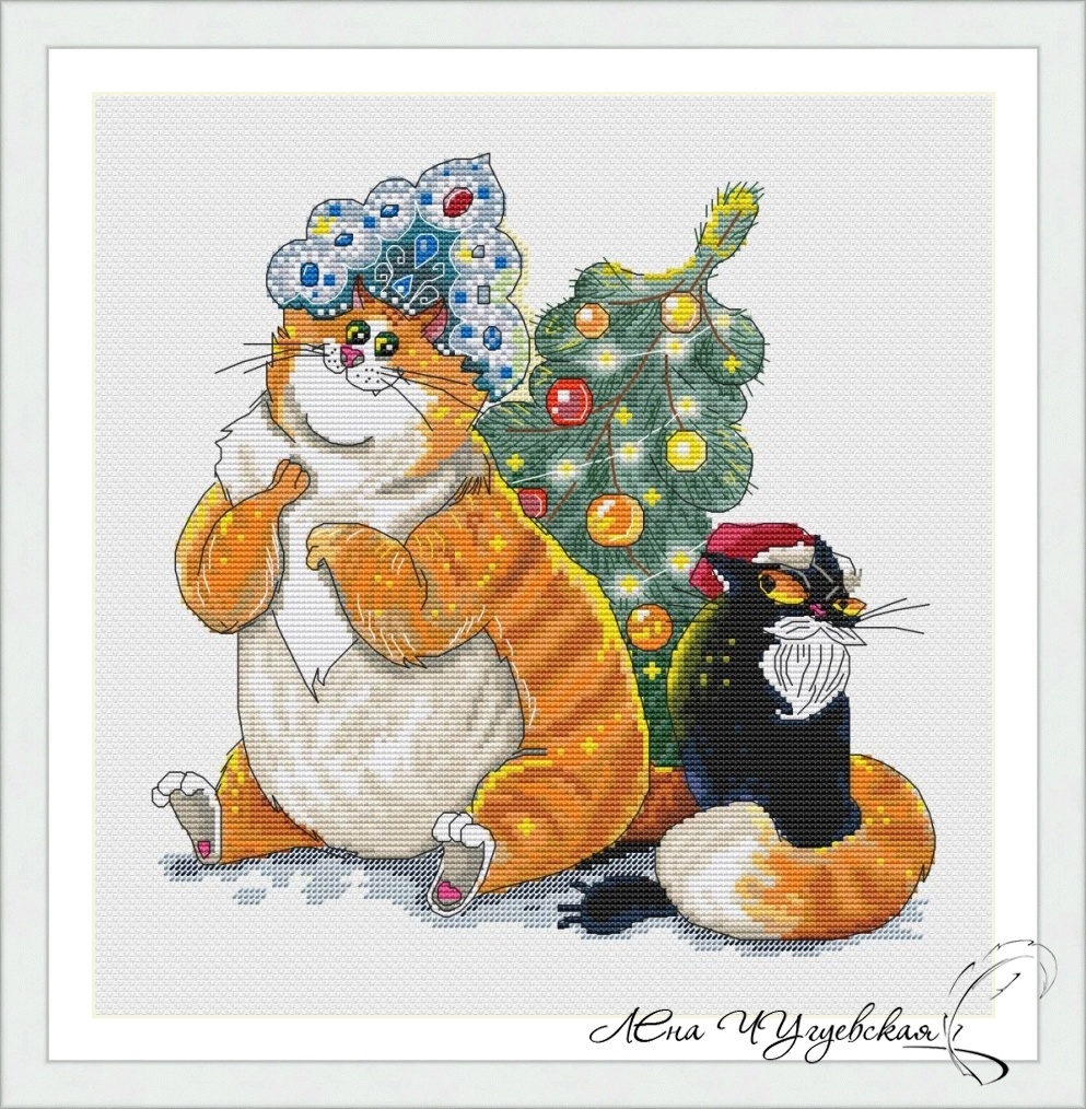 Cats and Christmas Tree Cross Stitch Pattern фото 1