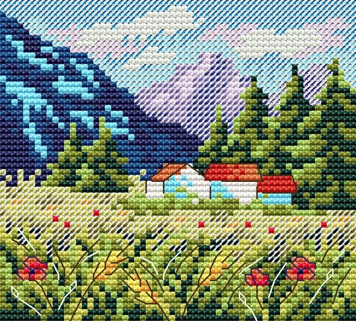 Spring Mountain Landscape Cross Stitch Kit фото 1
