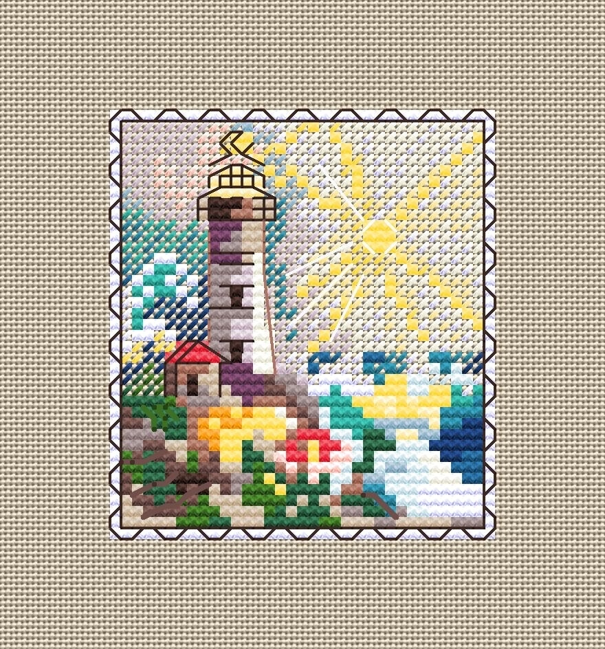 Lighthouse Postage Stamp. Mini Stamp Series Cross Stitch Pattern фото 3