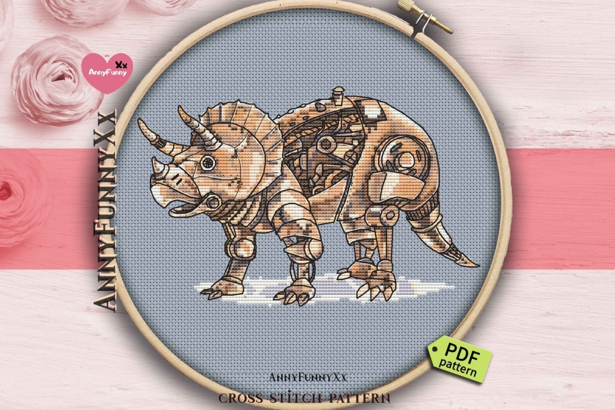Steampunk Triceratops Cross Stitch Pattern фото 4