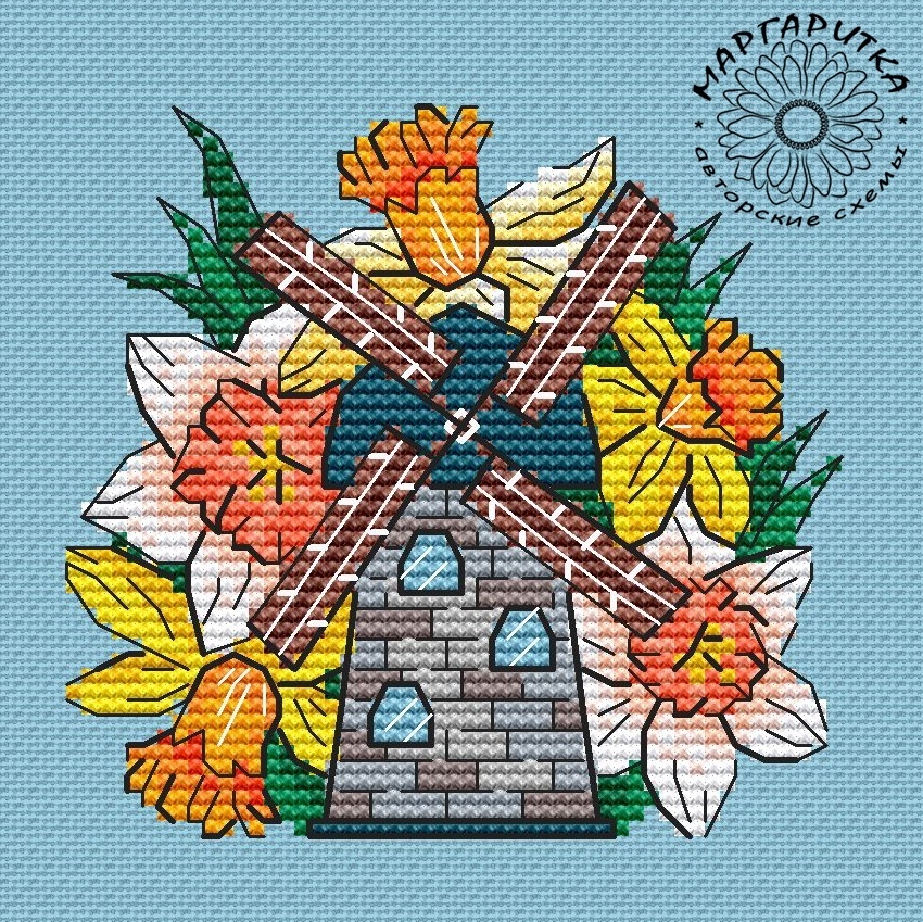 Mill Daffodils Cross Stitch Pattern фото 1