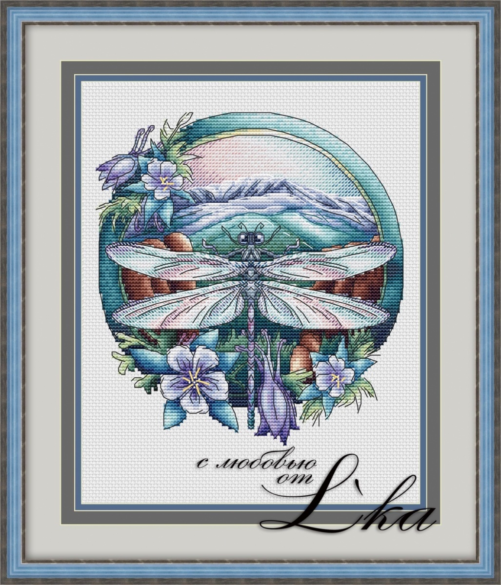Lilac Dragonfly Cross Stitch Pattern фото 1