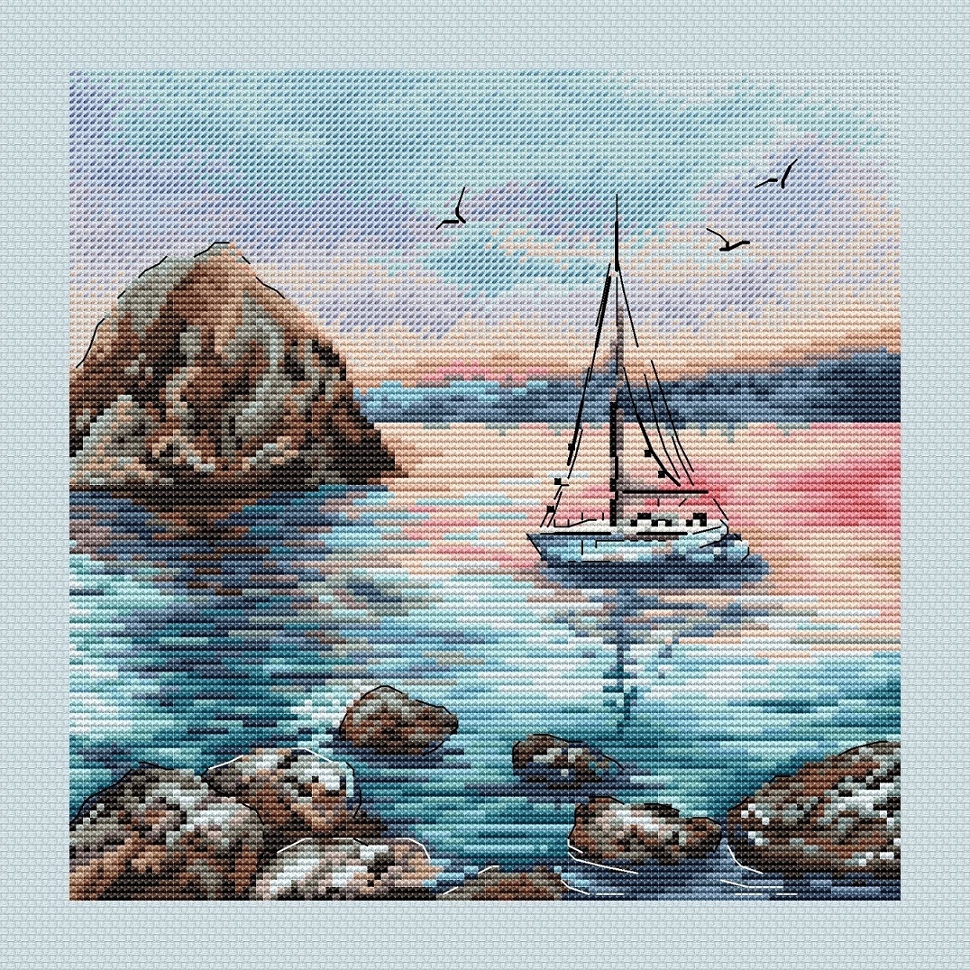 Sailboat at Sunset Cross Stitch Pattern фото 1