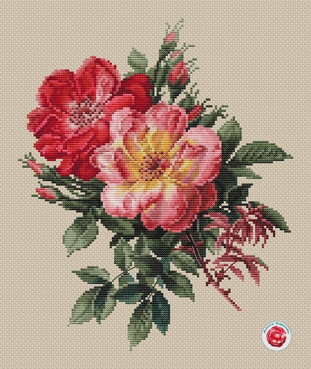Two Roses Cross Stitch Pattern фото 1