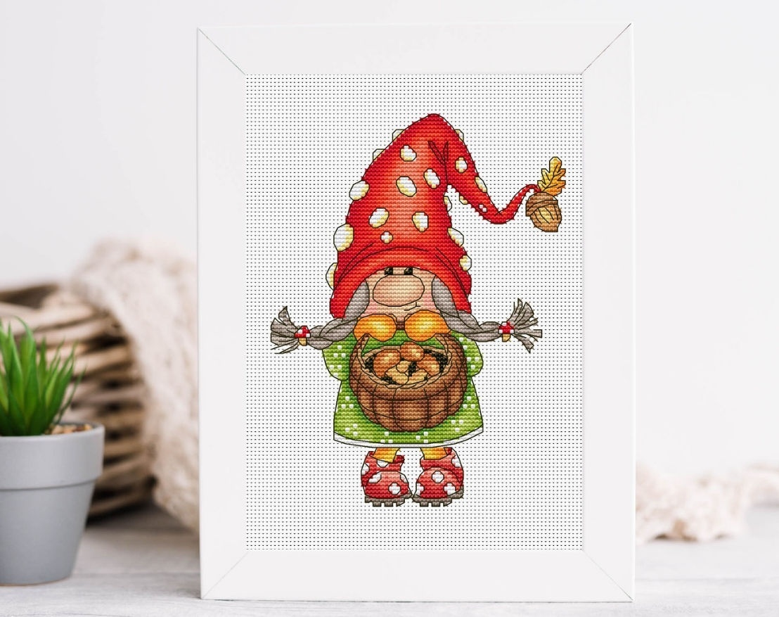 Mushroom Gnome Girl Cross Stitch Pattern фото 3