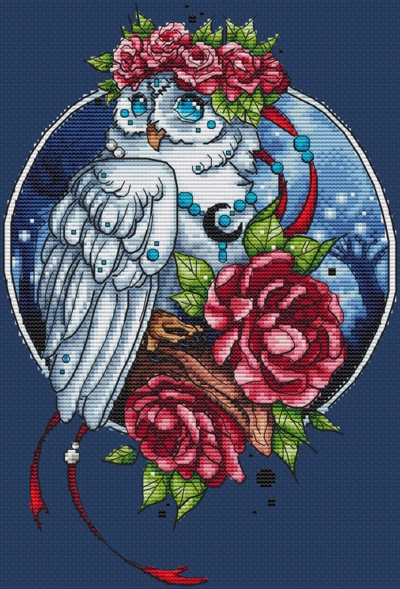 Owl with Roses Cross Stitch Pattern фото 9